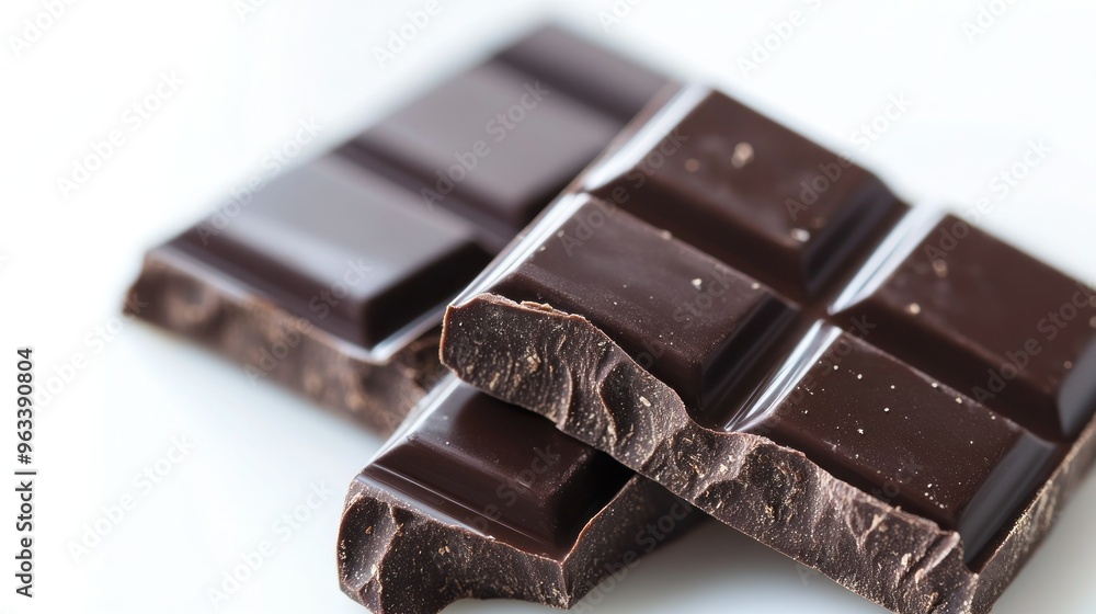 Two pieces of dark chocolate with square breaks Two pieces of dark chocolate with square breaks