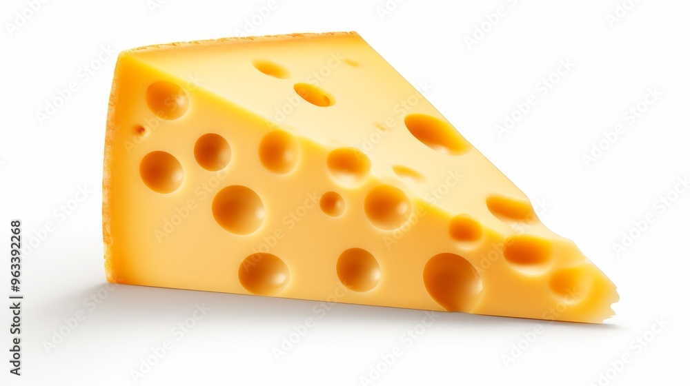 Emmental cheese triangle, Swiss cheese isolated on white background. Neural network ai generated art Emmental cheese triangle, Swiss cheese isolated on white background. Neural network ai generated art