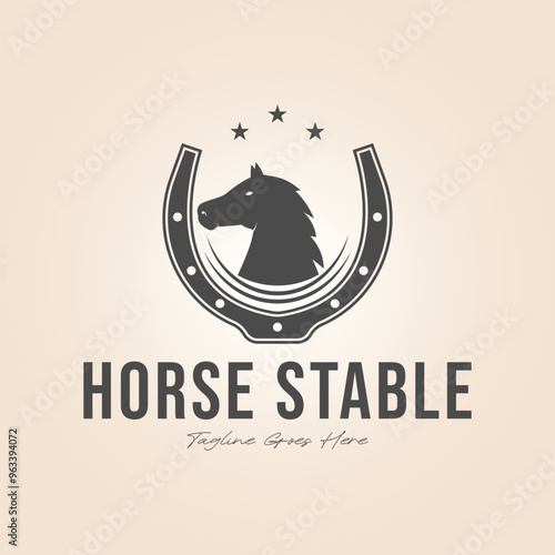 horse and horseshoe for stable or equestrian logo vector illustration design