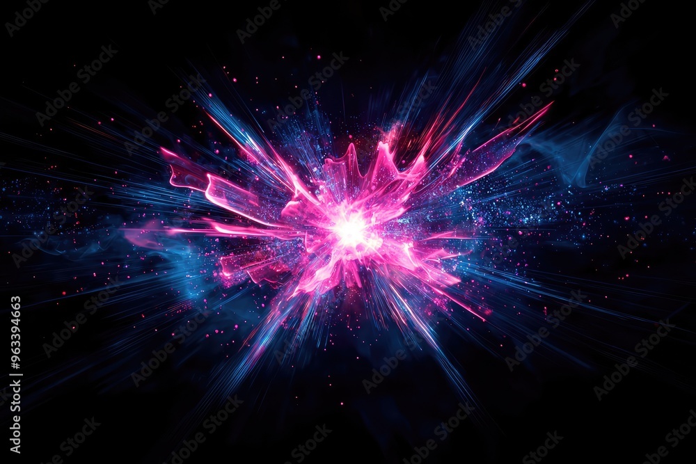 Fototapeta premium A vibrant burst of neon light explodes against a dark backdrop, creating a dazzling display of color and energy.