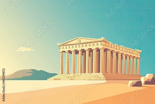 The Parthenon, a majestic Greek temple, stands proudly against a vibrant sunrise, showcasing the enduring power of ancient architecture.