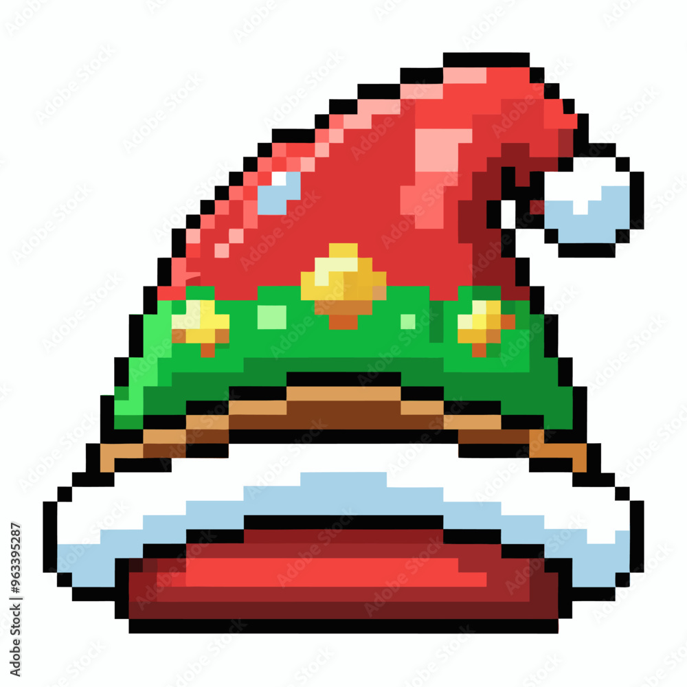Obraz premium Pixel Art Christmas Hat Festive Holiday Retro Pixelated Santa Cap Illustration