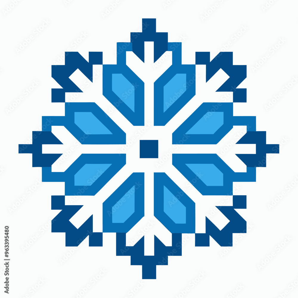 Geometric Blue Snowflake Design on White Background Geometric Blue Snowflake Design on White Background