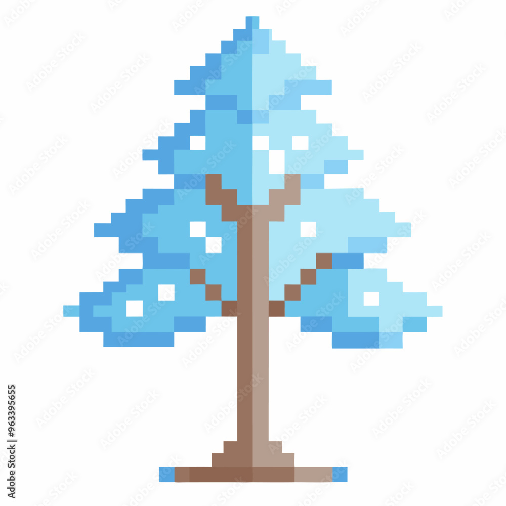 Fototapeta premium Pixel Art Winter Tree Retro Gaming Style with Snow Covered Branches
