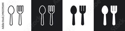 Spoon and fork icon in thin outlined.