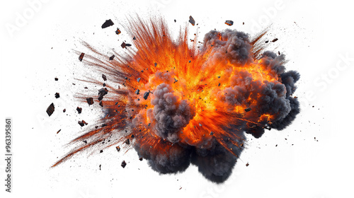 Explosive Blast with Fiery Burst and Smoke on Transparent Background (PNG)