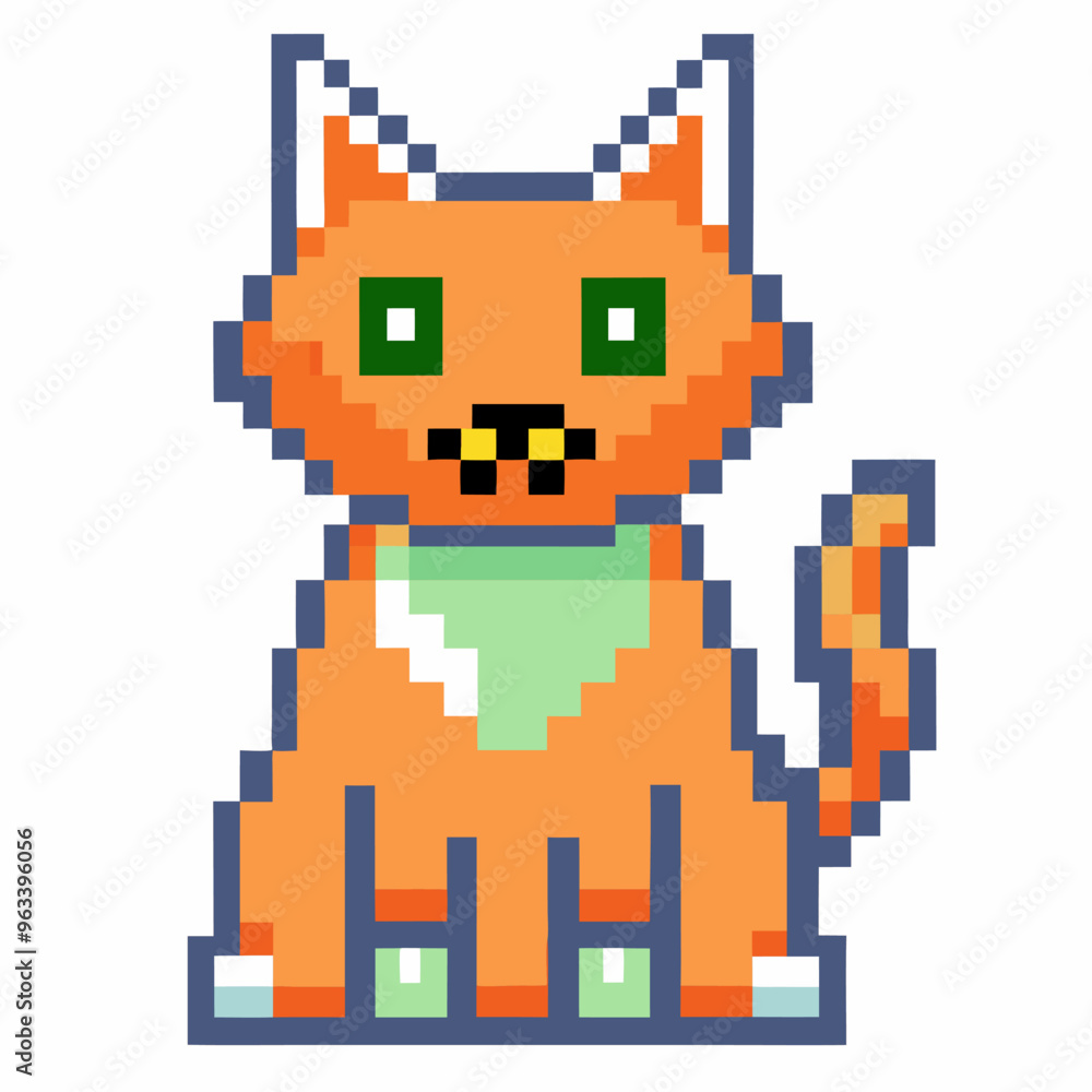 Cute Pixelated Orange Cat with Green Eyes and White Chest Cute Pixelated Orange Cat with Green Eyes and White Chest