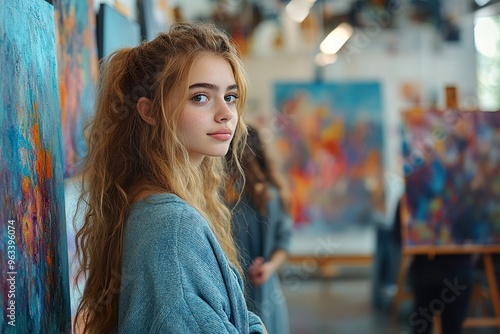 Wallpaper Mural A vibrant bustling art class with students creating colorful paintings and engaging in artistic expression Torontodigital.ca