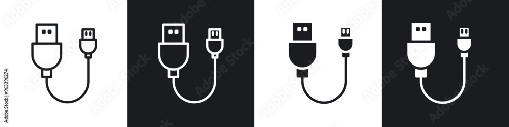 USB cable icon in filled and stroke USB cable icon in filled and stroke