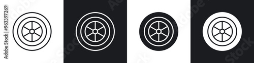 Car wheel icon in filled and stroke