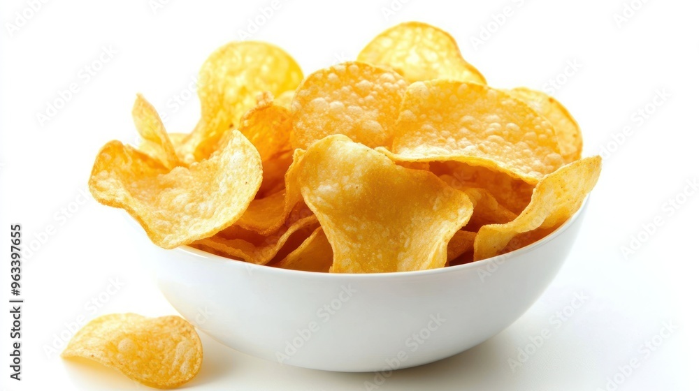Crispy Potato Chips in a White Bowl Crispy Potato Chips in a White Bowl