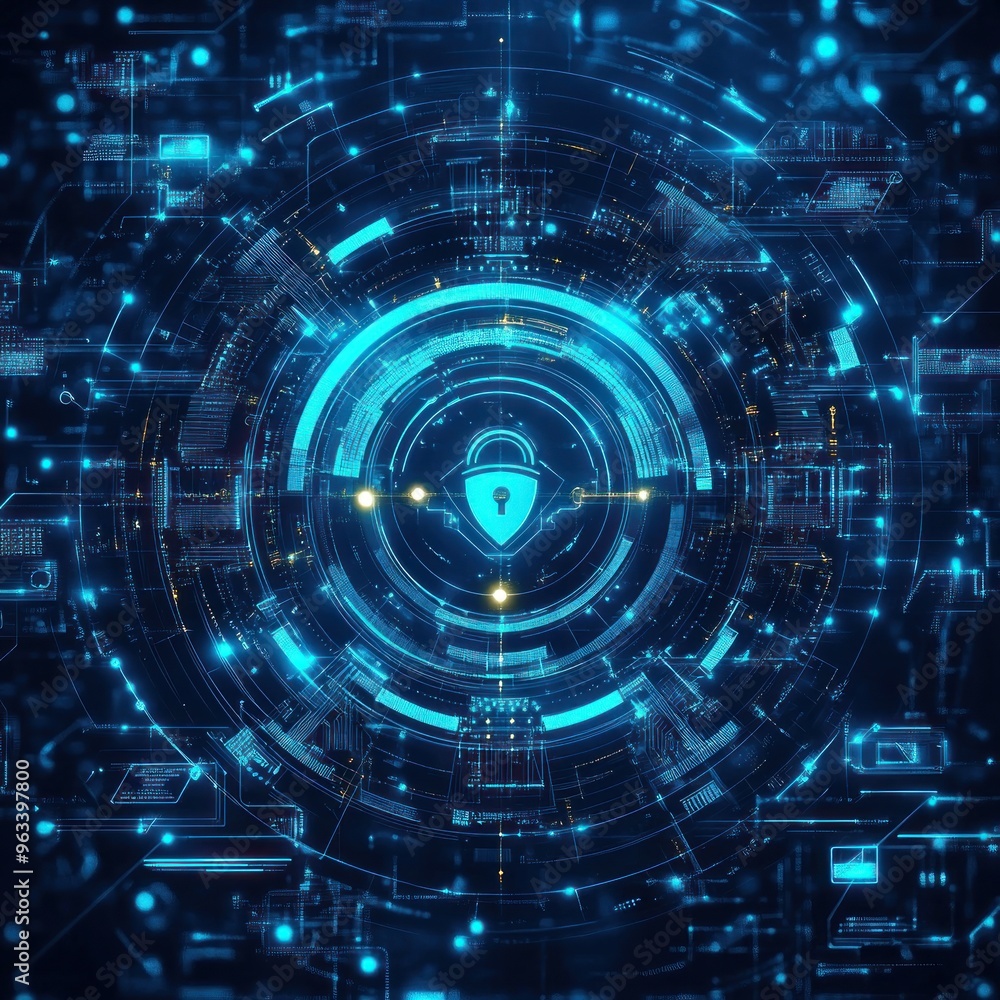 Abstract Digital Security Interface with Blue and Yellow Elements Abstract Digital Security Interface with Blue and Yellow Elements