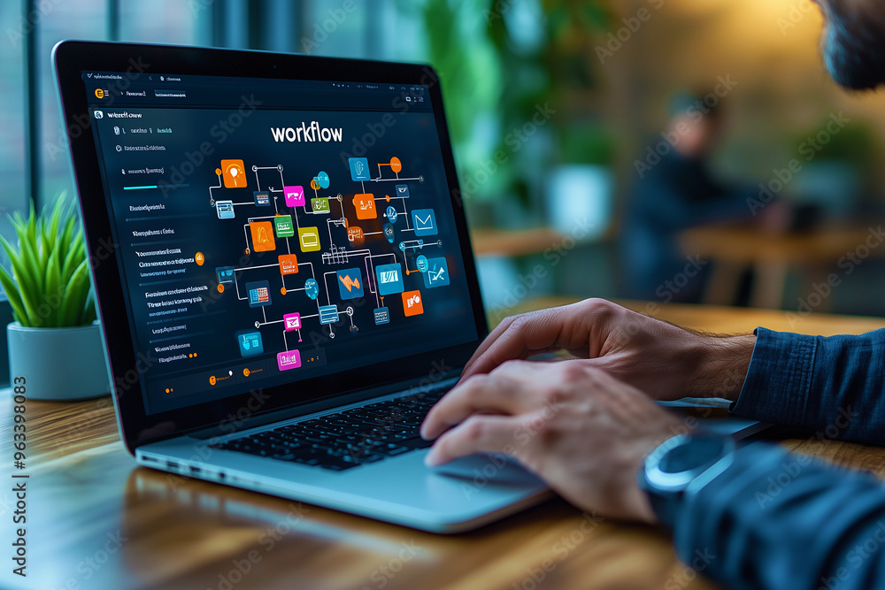 Fototapeta premium Les hommes d'affaires utilisent la technologie d'intelligence artificielle IA pour améliorer l'analyse des données sur l'efficacité du travail et des outils efficaces. Libérer le potentiel de travail 