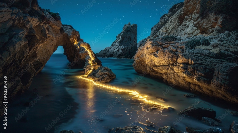 long exposure of a light in a coastal part with sea at night long exposure of a light in a coastal part with sea at night