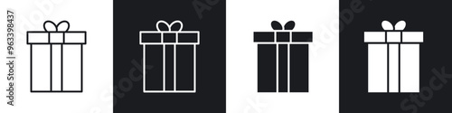 Gift box outlined and solid icon vector collection.