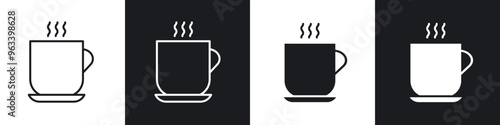 Hot coffee cup icon in filled and stroke