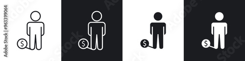 Man with debt icon in filled and stroke