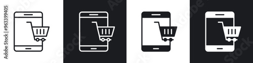 Online shopping icon in filled and stroke