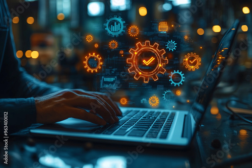 Les hommes d'affaires utilisent la technologie d'intelligence artificielle IA pour améliorer l'analyse des données sur l'efficacité du travail et des outils efficaces. Libérer le potentiel de travail 