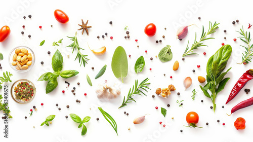 top view of herbs and spices isolated