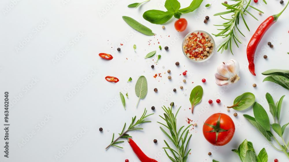top view of herbs and spices isolated top view of herbs and spices isolated