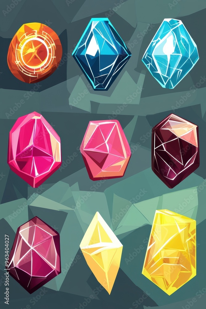 Colorful Geometric Gems and Crystals on a Background Colorful Geometric Gems and Crystals on a Background