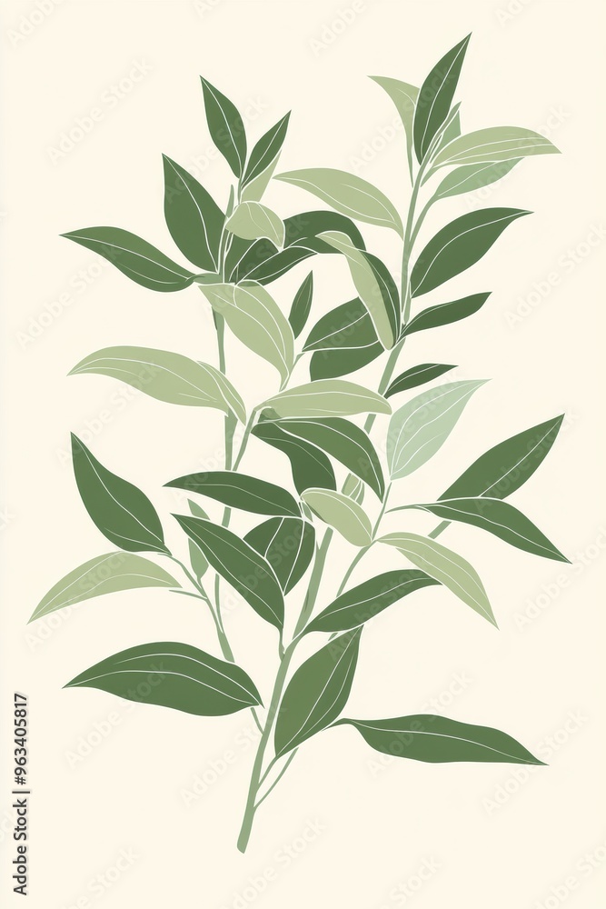 Elegant Greenery: Illustrated Leaf Branch Design Elegant Greenery: Illustrated Leaf Branch Design
