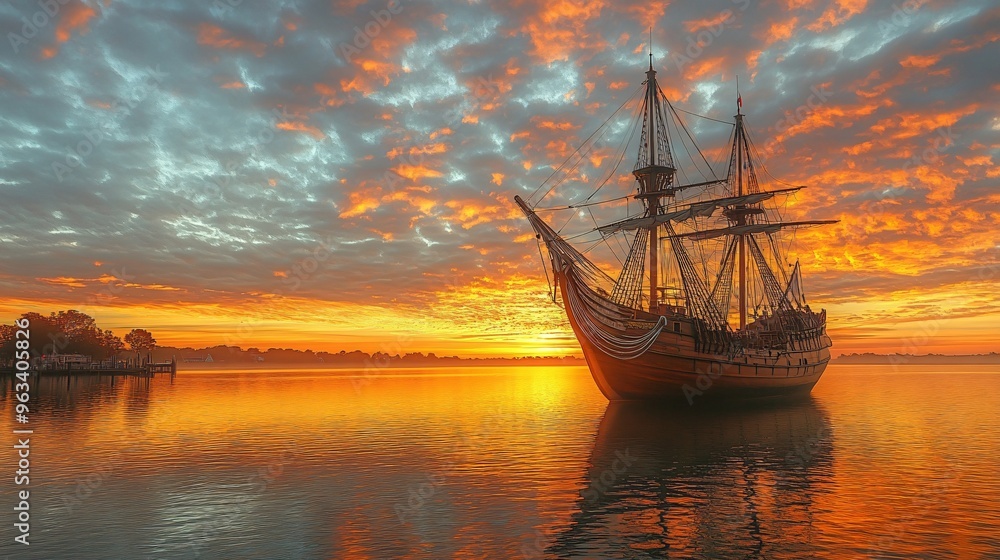 Fototapeta premium Antique Ship with copy space