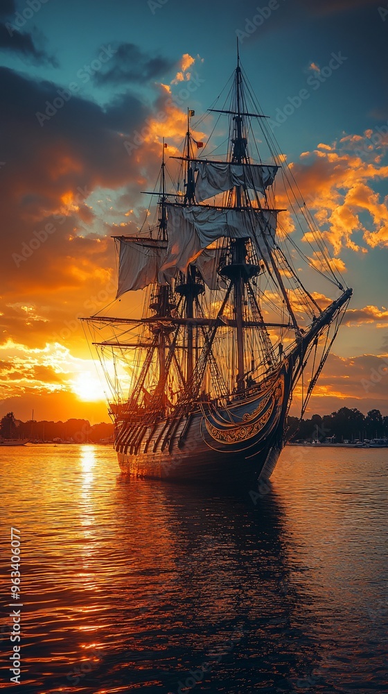 Obraz premium Retro Ship at Sunset