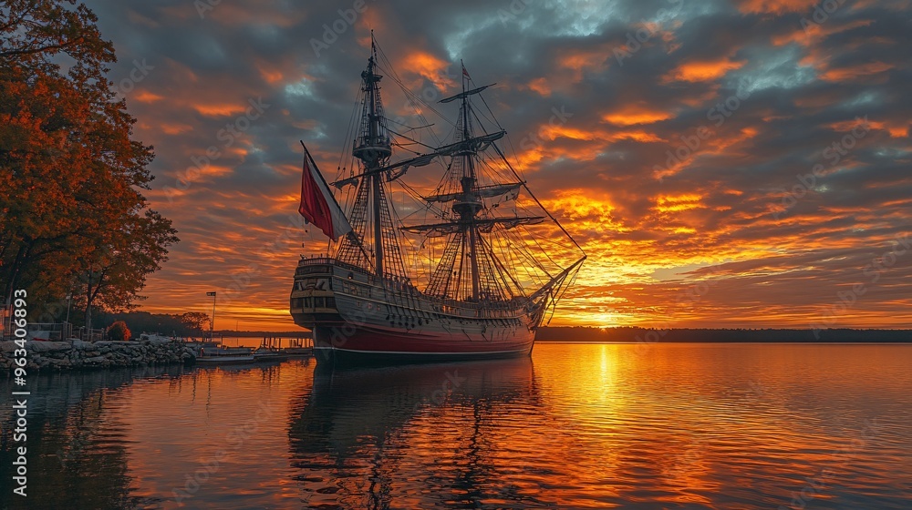 Obraz premium Retro Ship at Sunset