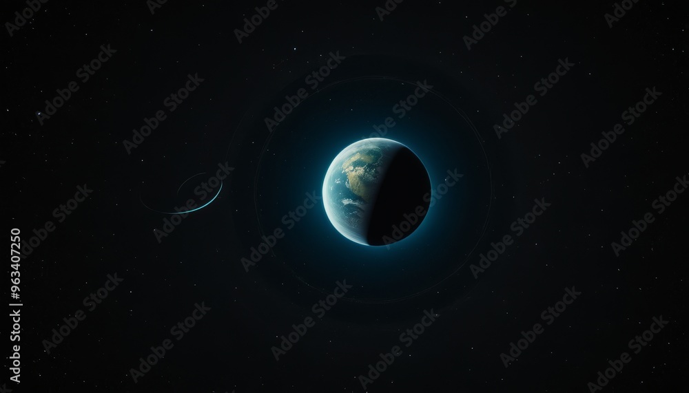 A stunning view of Earth from space, showing its illuminated side with a distant crescent moon nearby. The dark, star-filled background emphasizes the beauty and isolation of our planet in the vast A stunning view of Earth from space, showing its illuminated side with a distant crescent moon nearby. The dark, star-filled background emphasizes the beauty and isolation of our planet in the vast