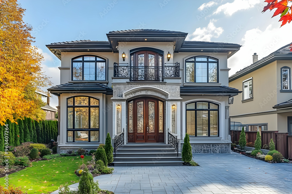 Luxury Home Exterior Photo - Grand Entrance with Stone and Wrought Iron Luxury Home Exterior Photo - Grand Entrance with Stone and Wrought Iron