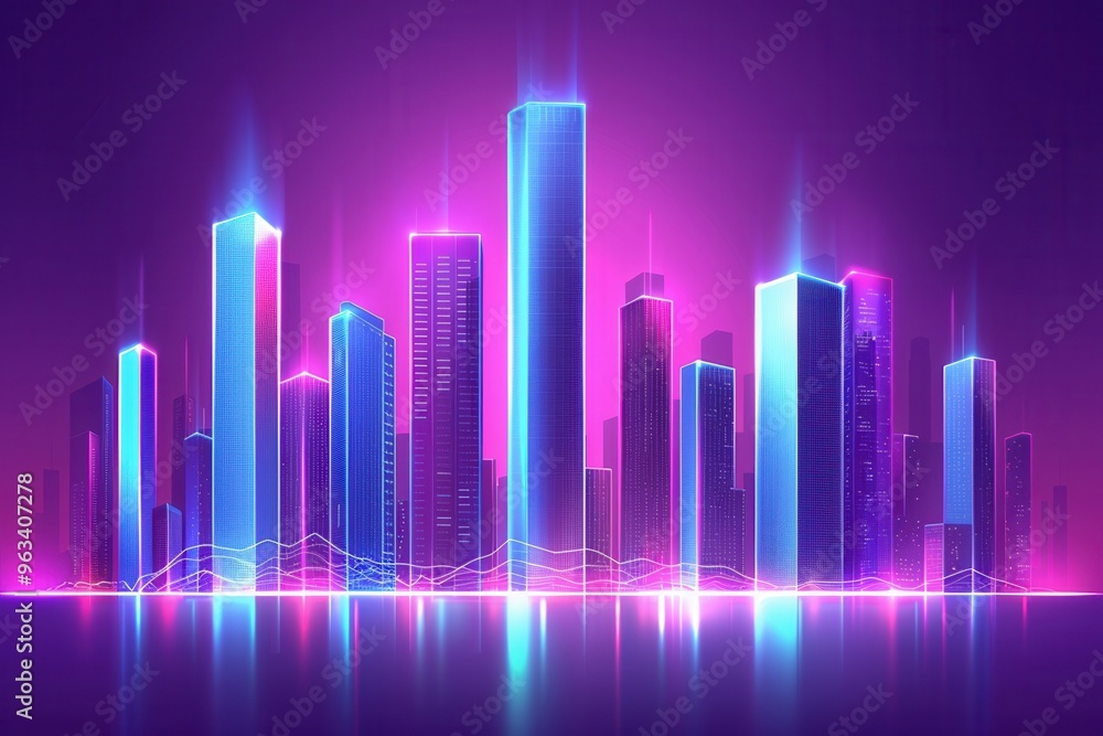 A vibrant city skyline illuminated by neon lights, showcasing modern architecture with a futuristic atmosphere. A vibrant city skyline illuminated by neon lights, showcasing modern architecture with a futuristic atmosphere.