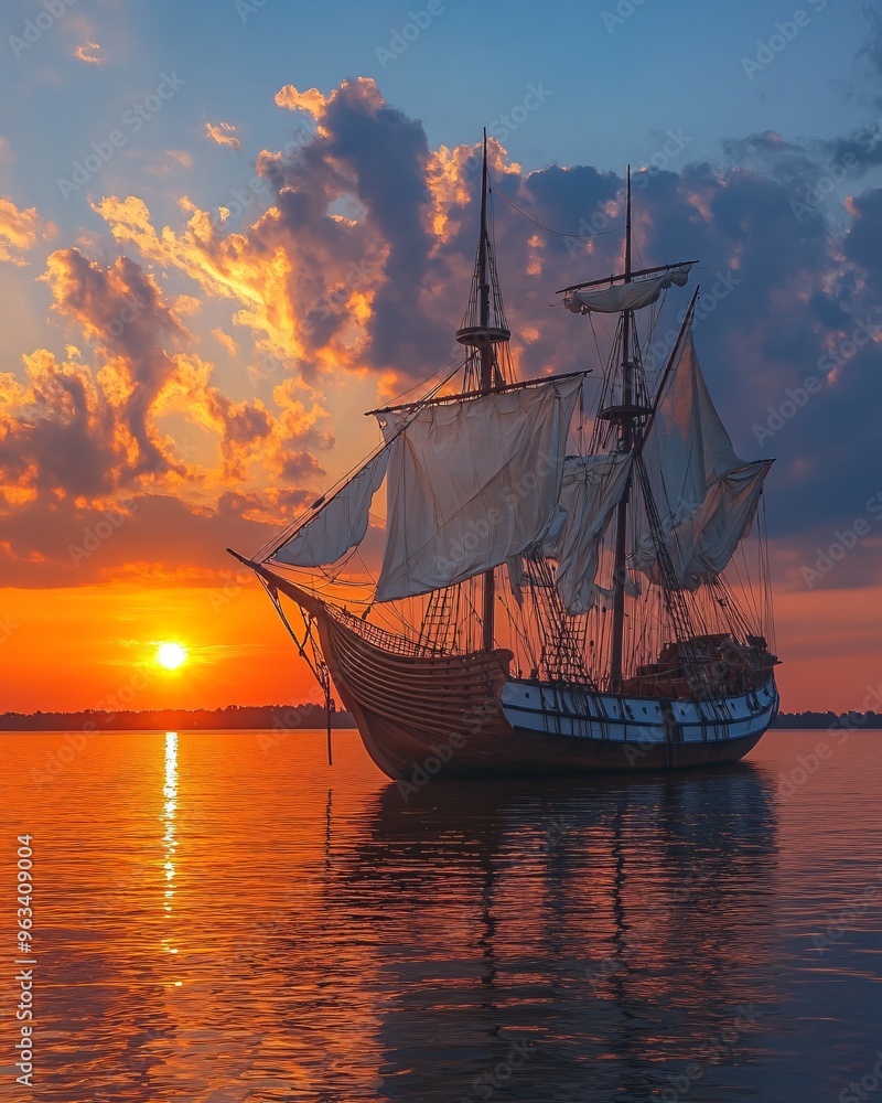 retro sailship at sunset retro sailship at sunset