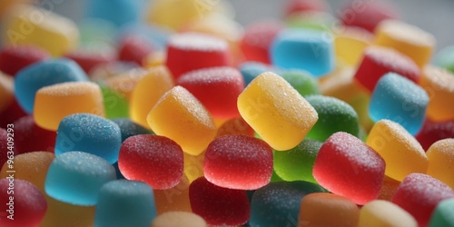 colorful sugary gummy candies crystalline sugar coating sweetness background. photo