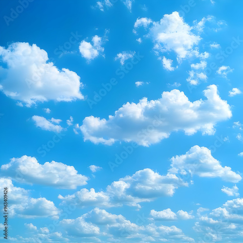 Vivid Blue Sky Photo - Bright Sunny Day with Fluffy White Clouds