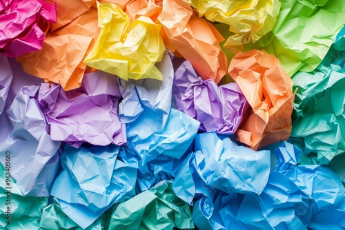 Colorful crumpled paper balls forming a textured background, ideal for creative projects