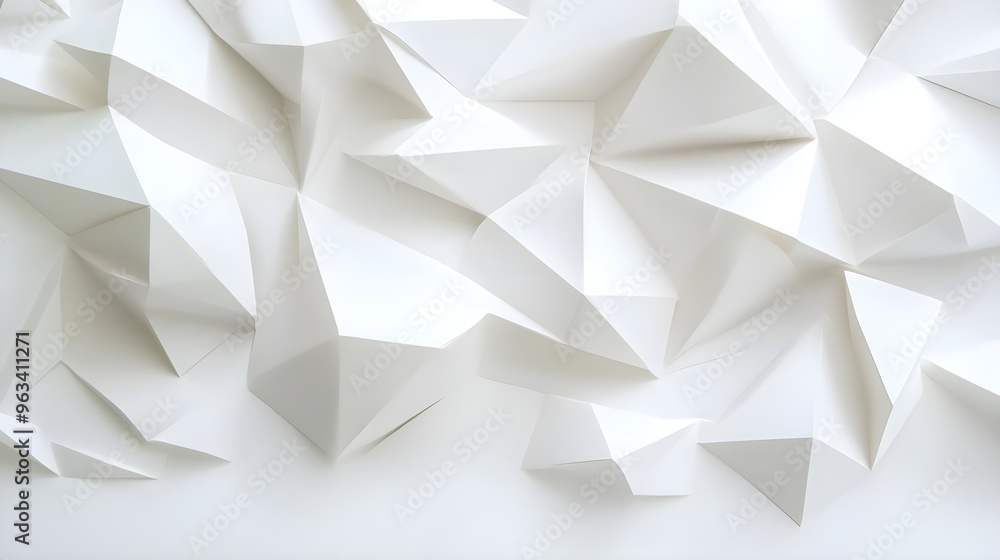 Abstract white geometric pattern with three-dimensional facets, perfect for modern design projects and artistic backgrounds. Abstract white geometric pattern with three-dimensional facets, perfect for modern design projects and artistic backgrounds.