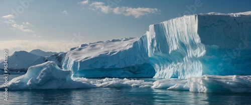 Collapsing huge iceberg wall climate change effect global warming concept.