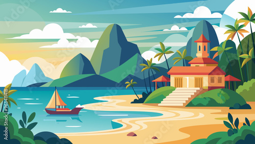 Minimalist Thailand beach vector art illustration photo