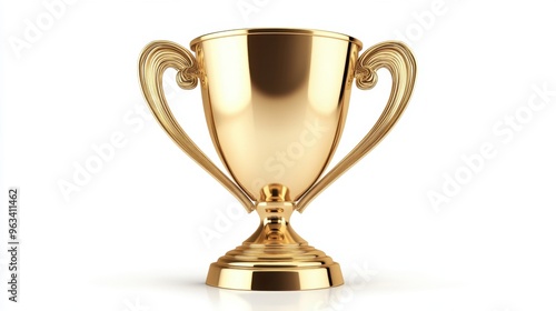 First place gold trophy cup, standing proudly on a clean white background, with bright reflections.