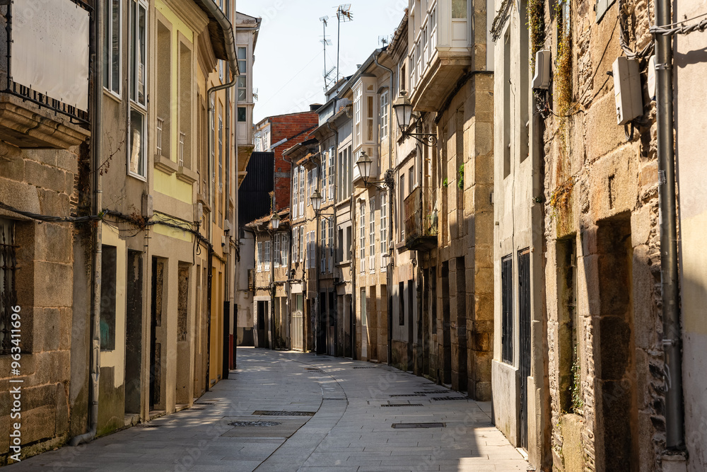 Fototapeta premium Narrow streets in the town centre of Lugo with quaint old buildings, Galicia.