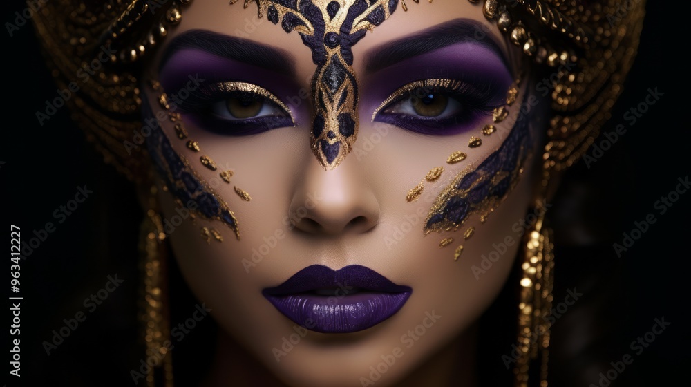 Beautiful drag queen in dress with purple fairy makeup. Neural network ai generated art Beautiful drag queen in dress with purple fairy makeup. Neural network ai generated art