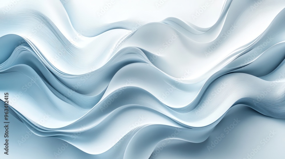 Fototapeta premium Abstract background with white wavy lines, light blue and gray colors, minimalist style