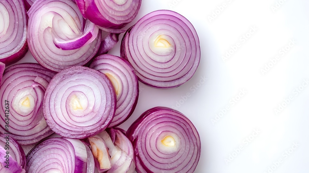 Beautifully sliced red onions showcasing vibrant colors, perfect for culinary projects and healthy recipes. Beautifully sliced red onions showcasing vibrant colors, perfect for culinary projects and healthy recipes.