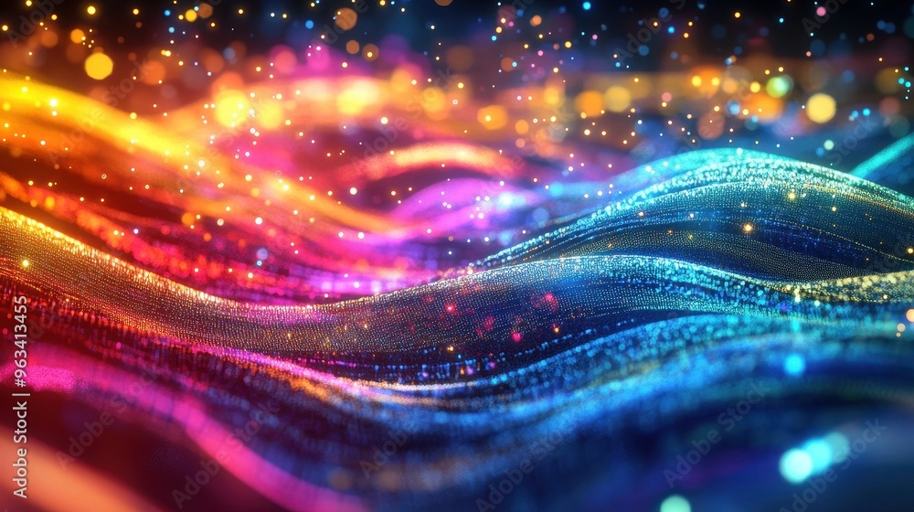 Fototapeta premium Data Flow: Dynamic Abstract Background of Colorful Waves Representing Internet Connectivity
