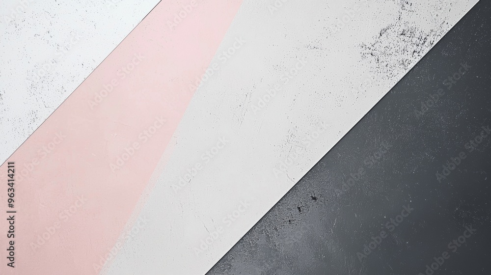 Painted surface is divided into four triangles, white, pink, light grey and dark grey, creating an abstract geometric composition Painted surface is divided into four triangles, white, pink, light grey and dark grey, creating an abstract geometric composition