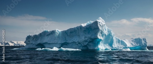 Collapsing iceberg wall climate change effect. photo