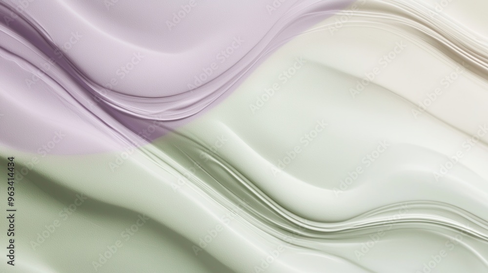 Obraz premium Smooth elegant green and purple waves are blending together creating an abstract background with a delicate and silky feel