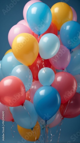 Colorful translucent number 4 balloon on blue background. photo